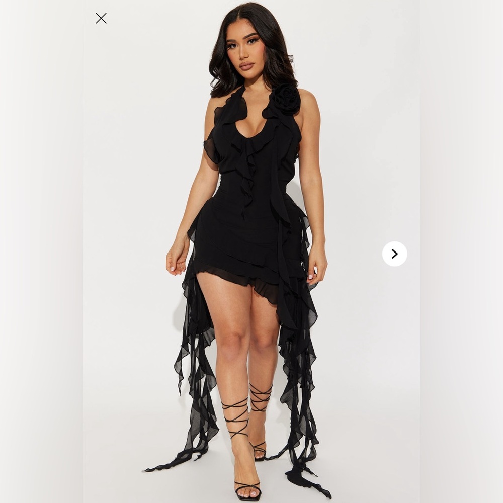 FASHION NOVA — BLACK RUFFLES & ROSES MINI DRESS
💗 preloved & worn a few times
